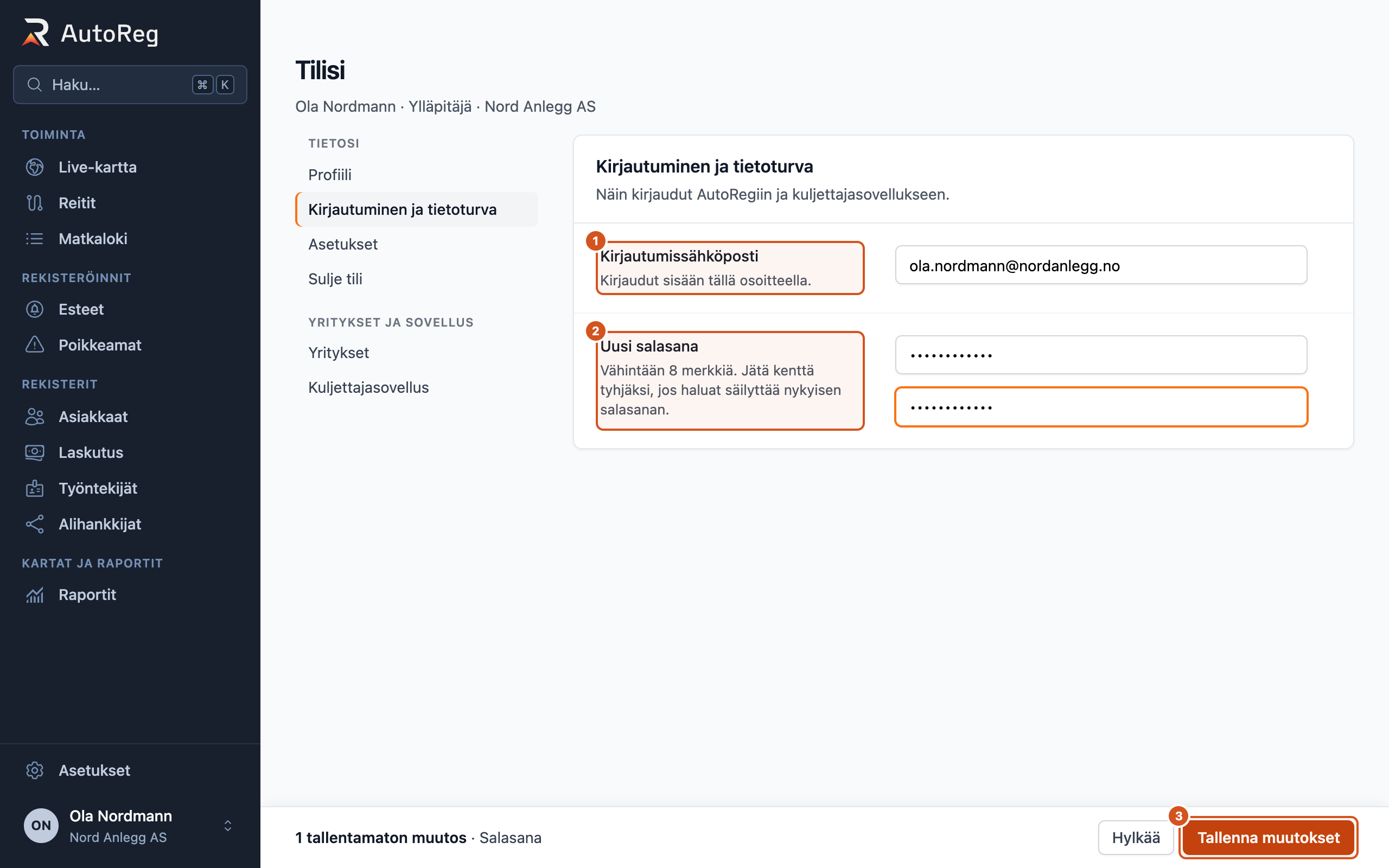 Kirjautuminen ja tietoturva