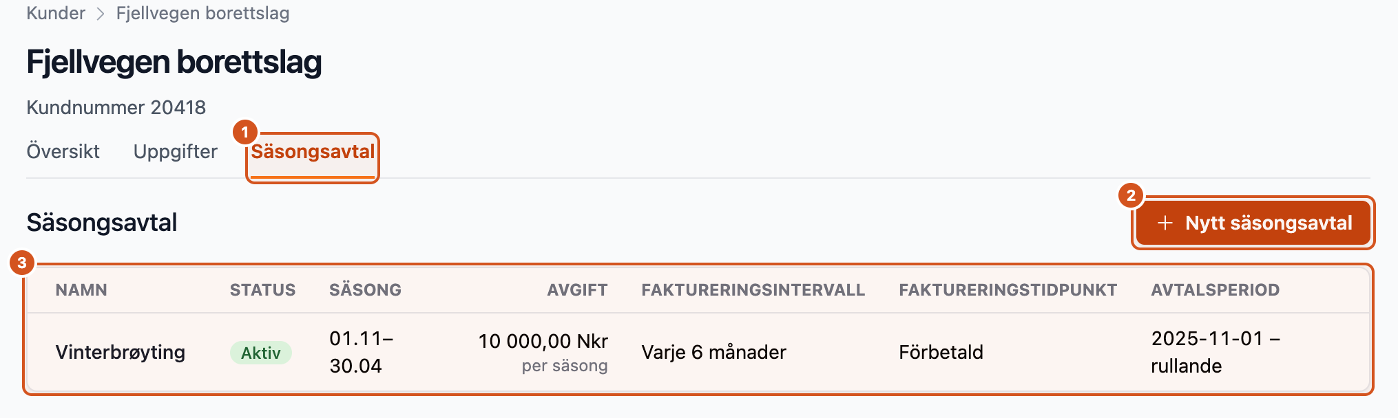 Säsongsavtal på en kund