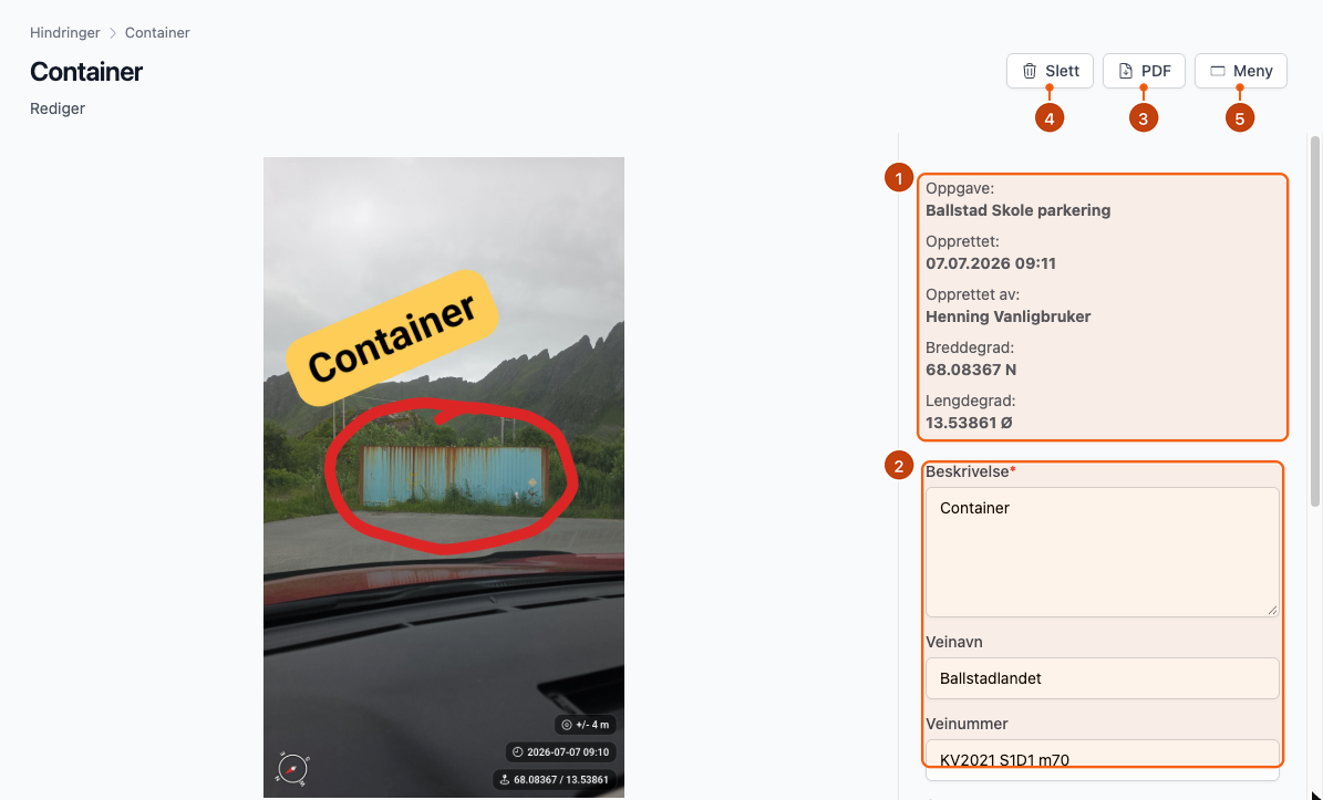 Detaljvisning av en hindring
