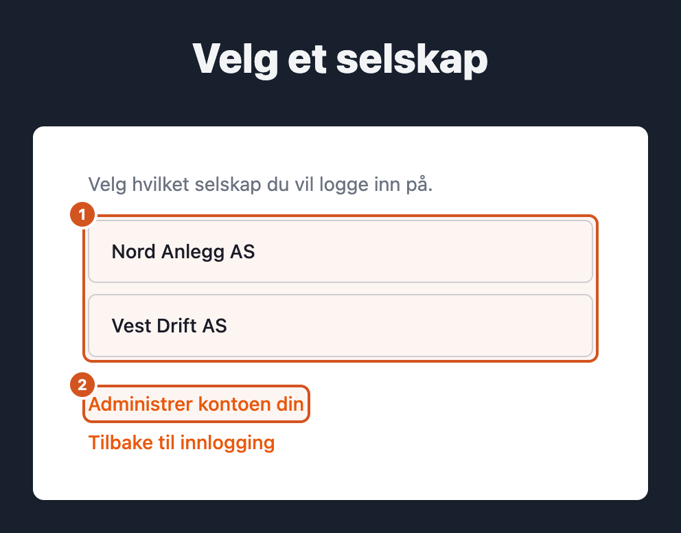 Velg et selskap