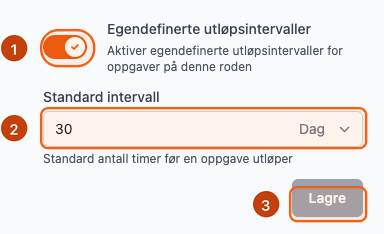 Utløpsintervall innstillinger