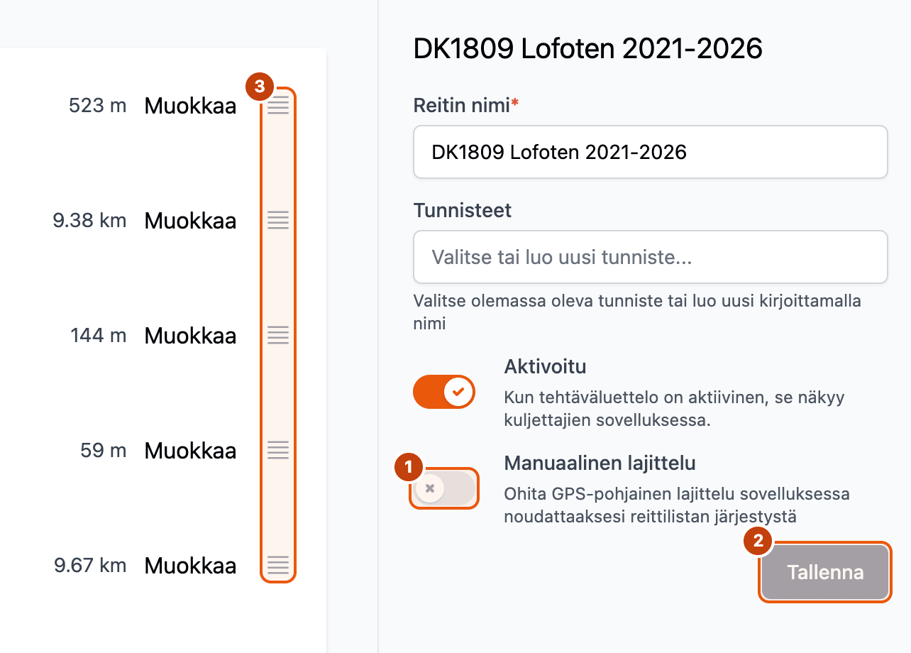 Tehtävien manuaalinen järjestäminen