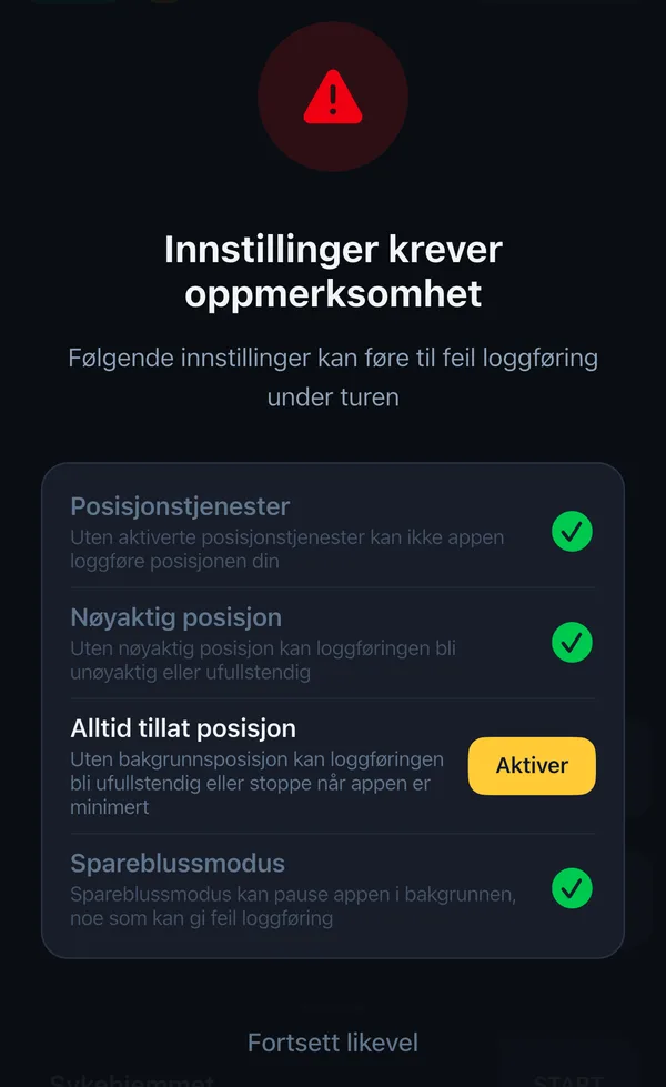 Innstillinger krever oppmerksomhet