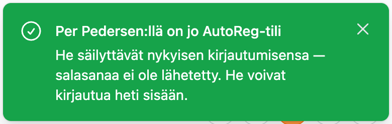 Henkilöllä on jo AutoReg