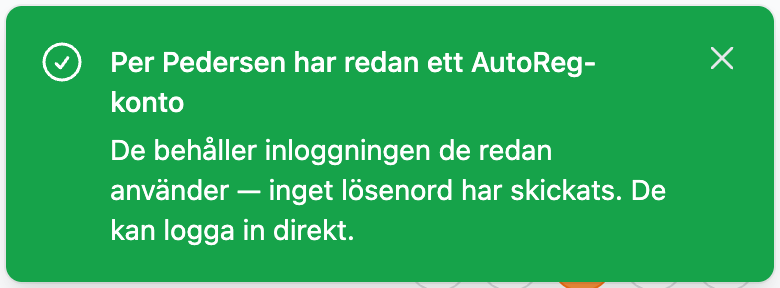 Personen har redan AutoReg